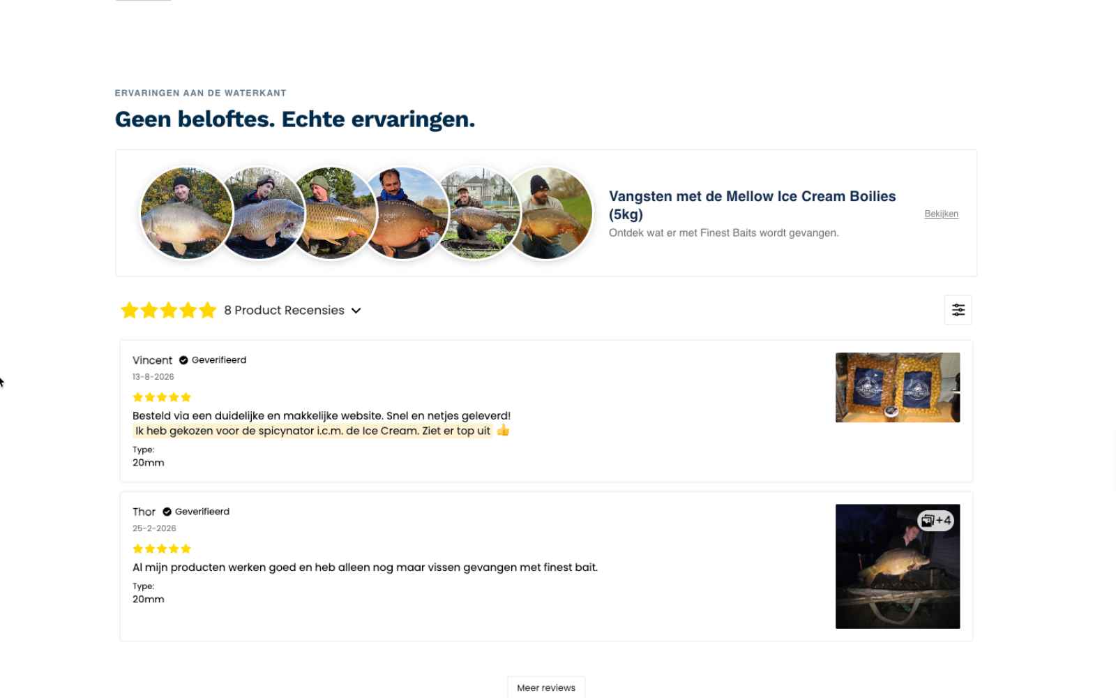 Productbeoordelingen op de Finest Baits Shopify-webshop